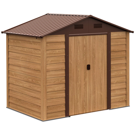 easycomfort casetta da giardino porta attrezzi con porte scorrevoli e pareti effetto legno 152x235.7x208.7cm