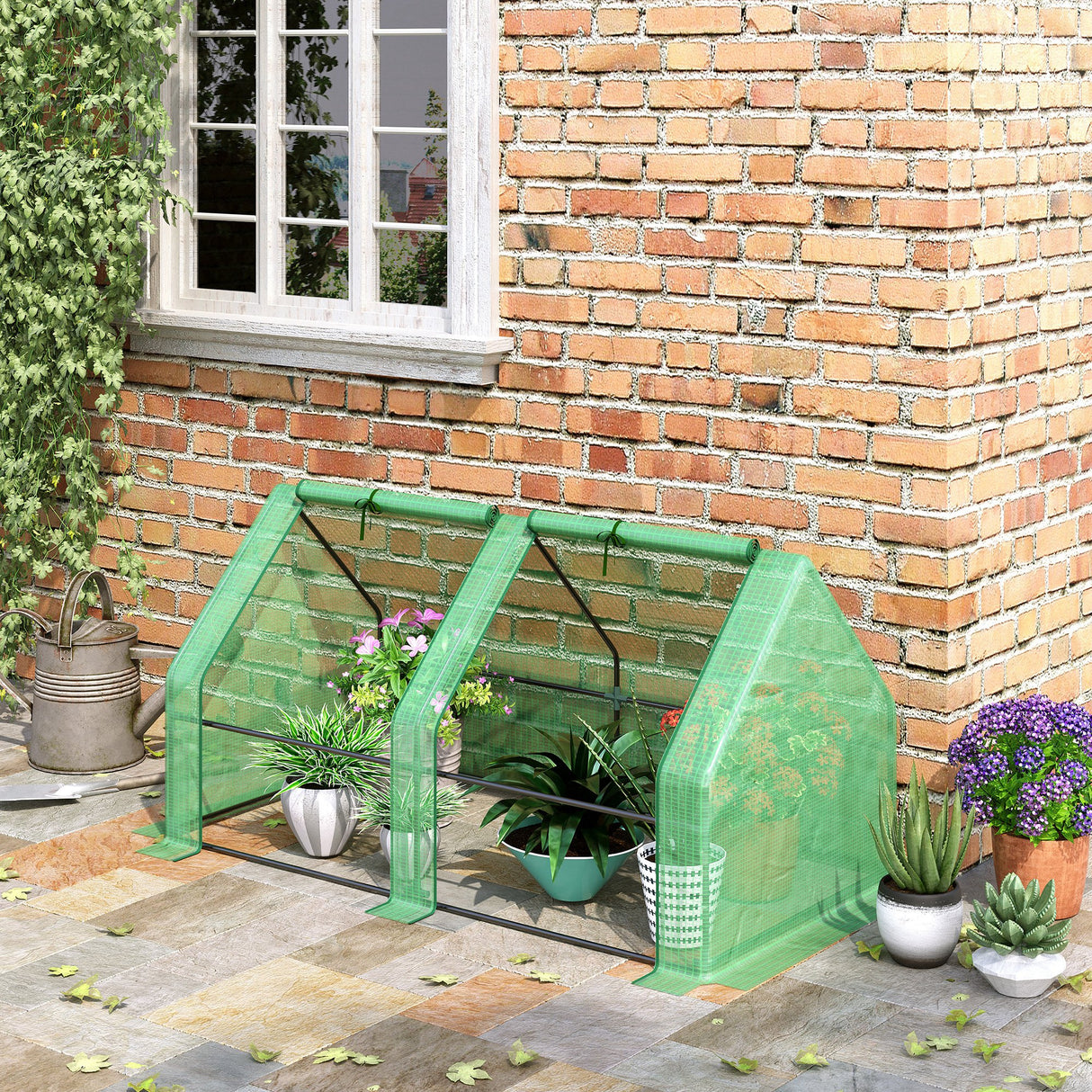 easycomfort serra da giardino con copertura in pe rinforzato e telaio in acciaio 180x90x90cm verde