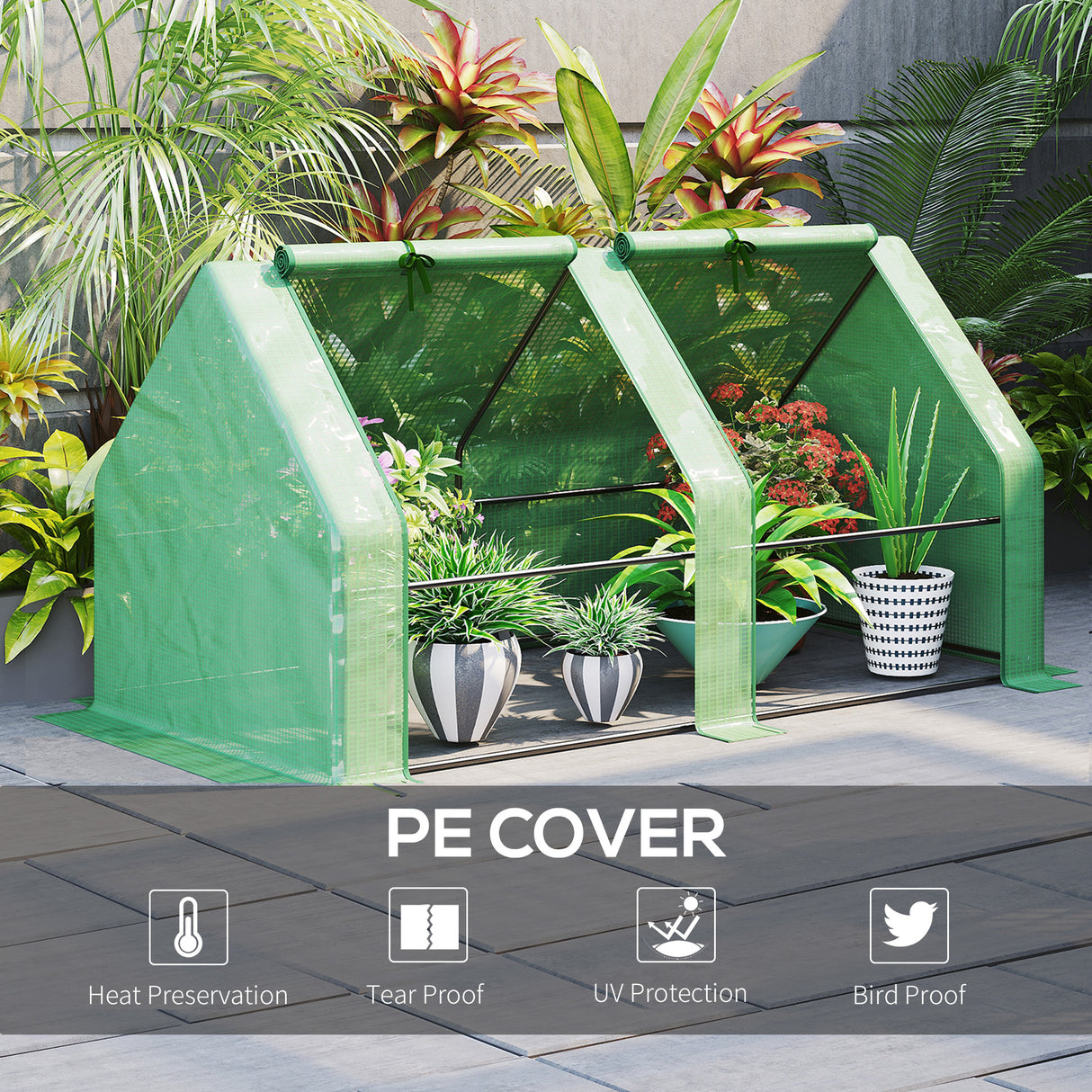 easycomfort serra da giardino con copertura in pe rinforzato e telaio in acciaio 180x90x90cm verde