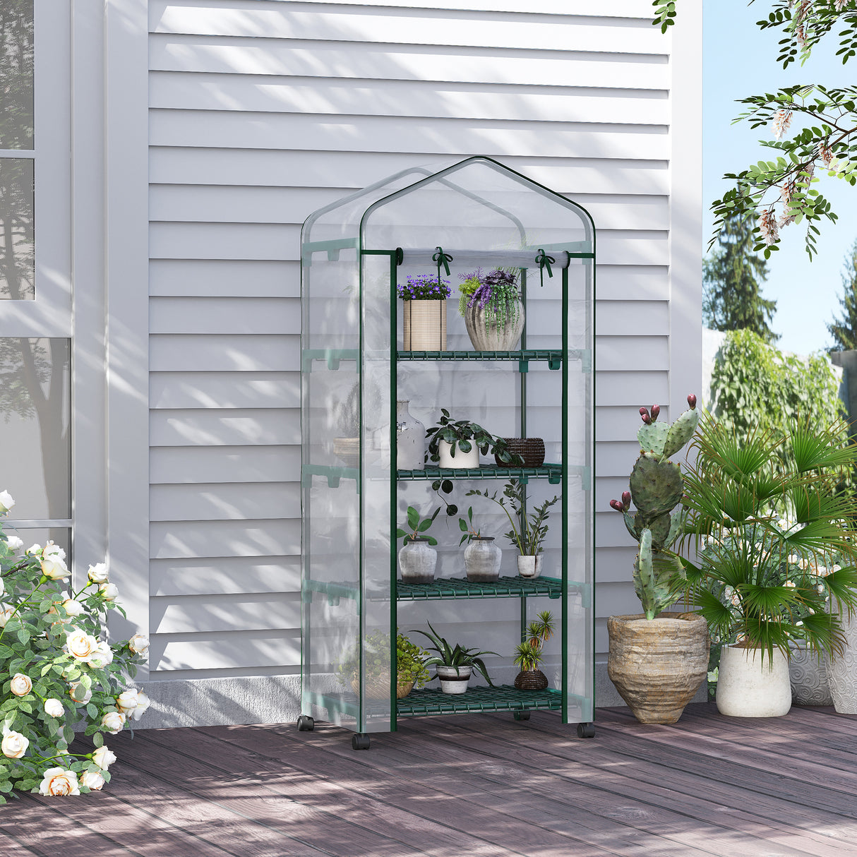 easycomfort serra per piante verticale con scaffale a 4 ripiani in acciaio e pvc bianco 69x50x165cm