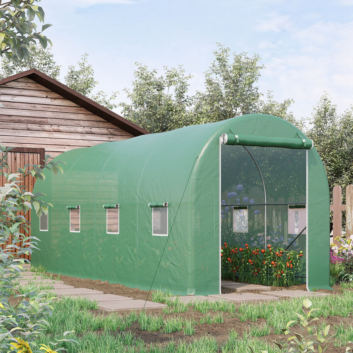 easycomfort easycomfort serra a tunnel da giardino struttura in acciaio con 8 finestre verde 500x200x210cm