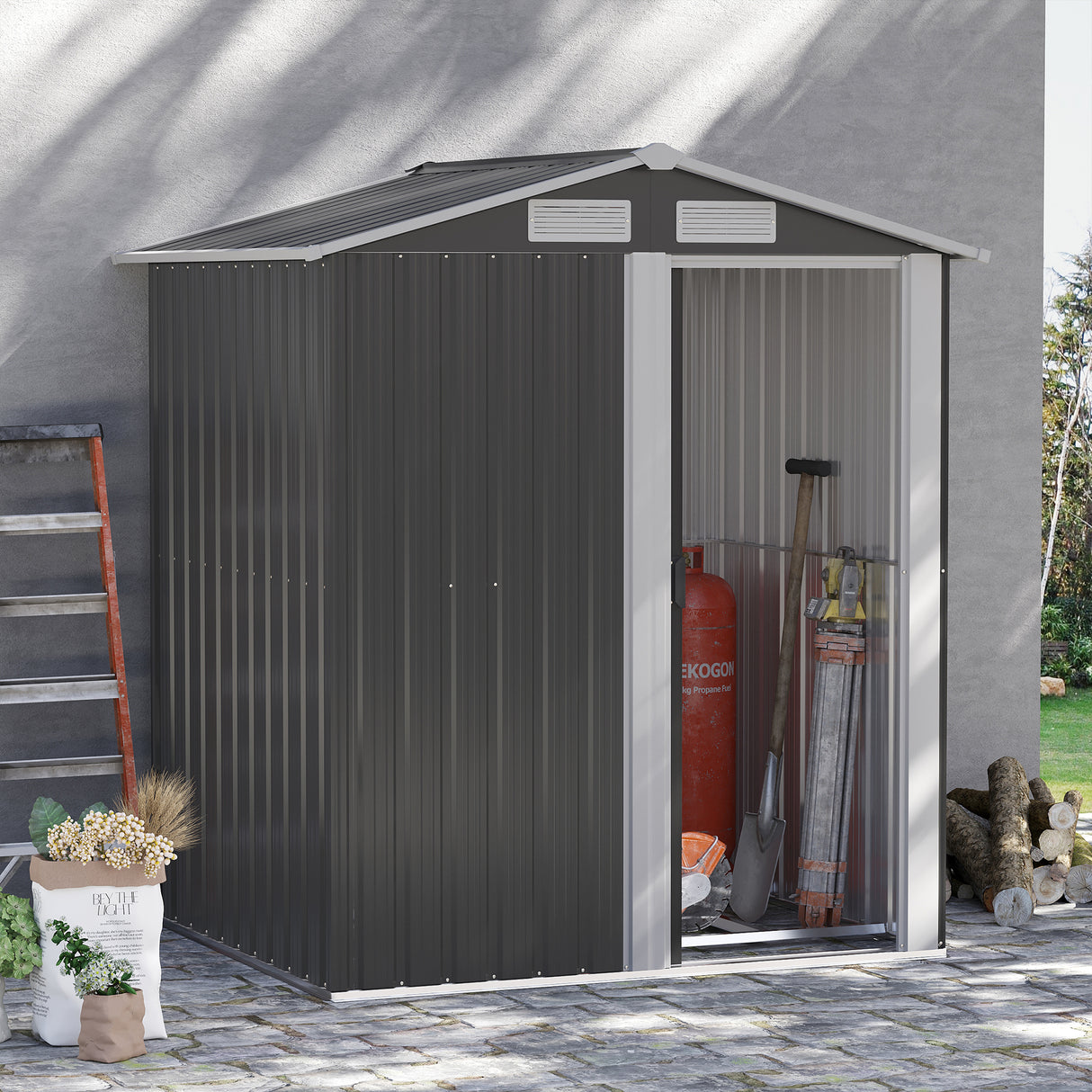 easycomfort casetta da giardino porta attrezzi in acciaio tetto inclinato e 4 prese d aria 152x132x188cm