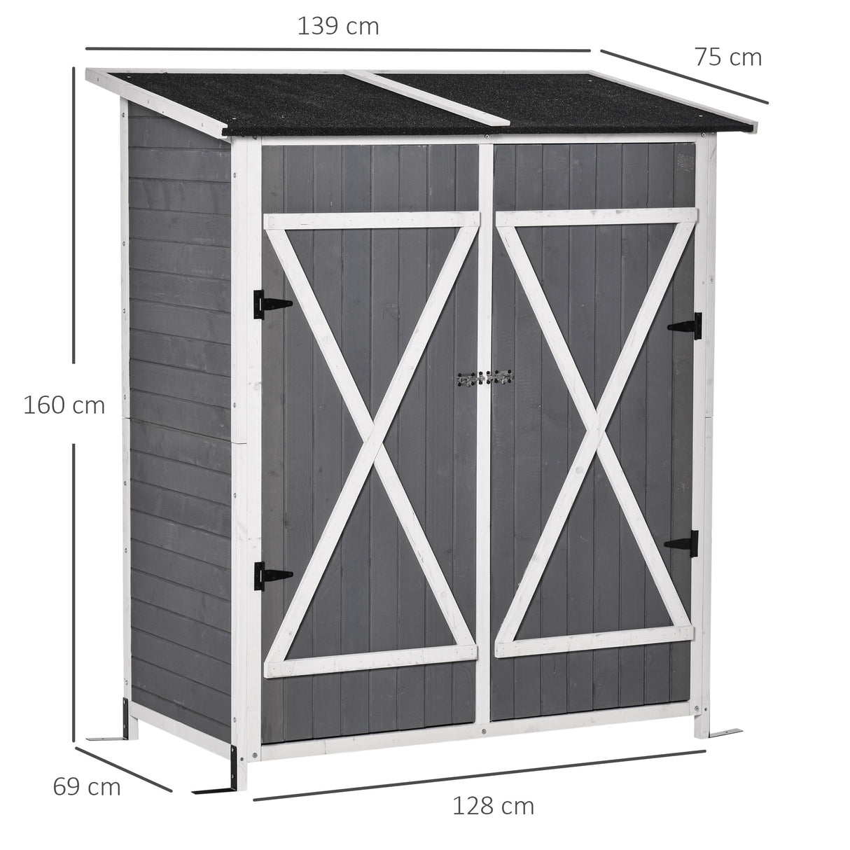 easycomfort easycomfort casetta in legno da giardino con 2 ante armadio da esterno porta attrezzi da giardino con uno sgabello 139x75x147160cm