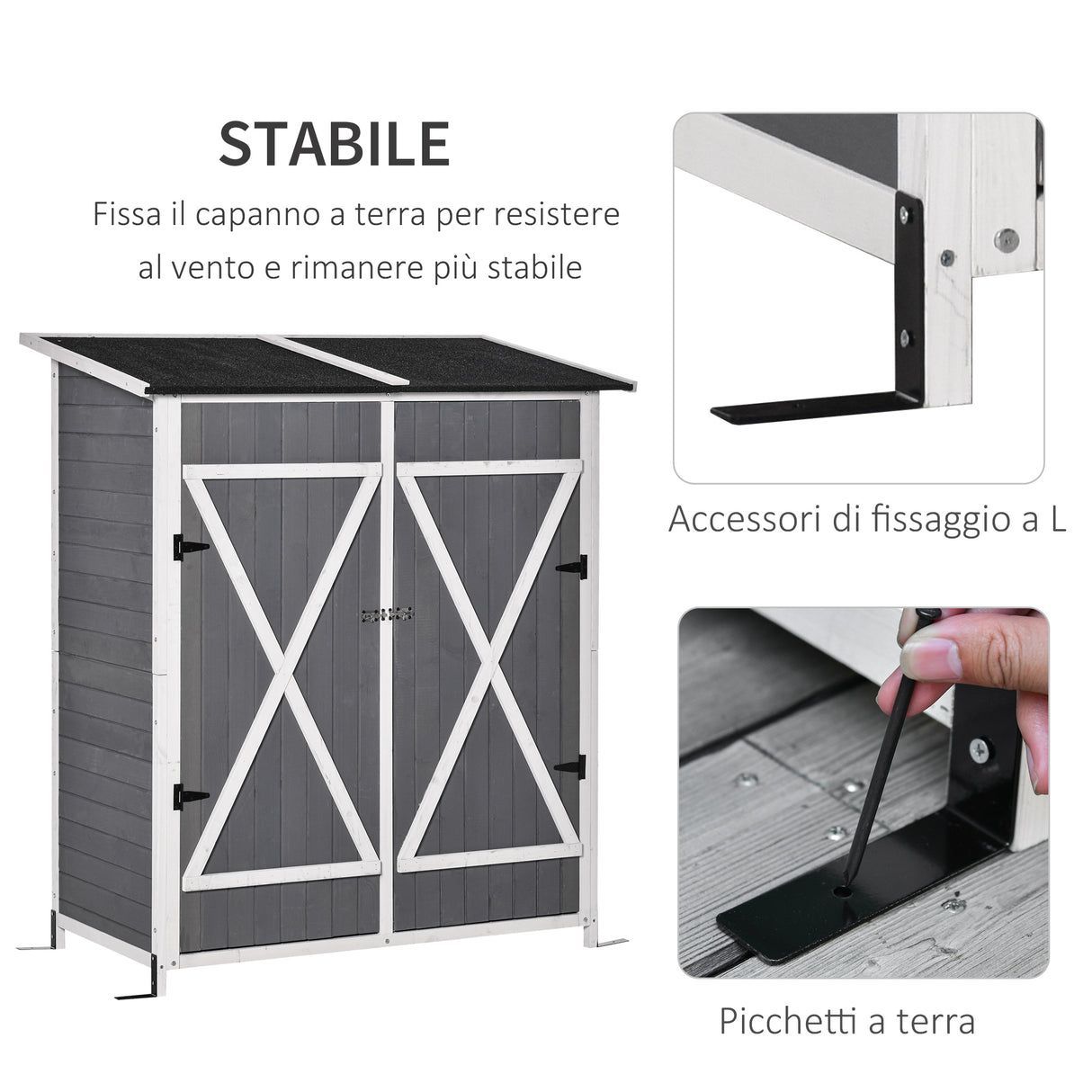easycomfort easycomfort casetta in legno da giardino con 2 ante armadio da esterno porta attrezzi da giardino con uno sgabello 139x75x147160cm