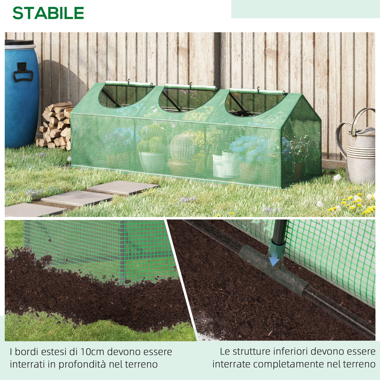 easycomfort mini serra da giardino con 3 finestre avvolgibili e copertura pe anti uv 180x60x60cm verde