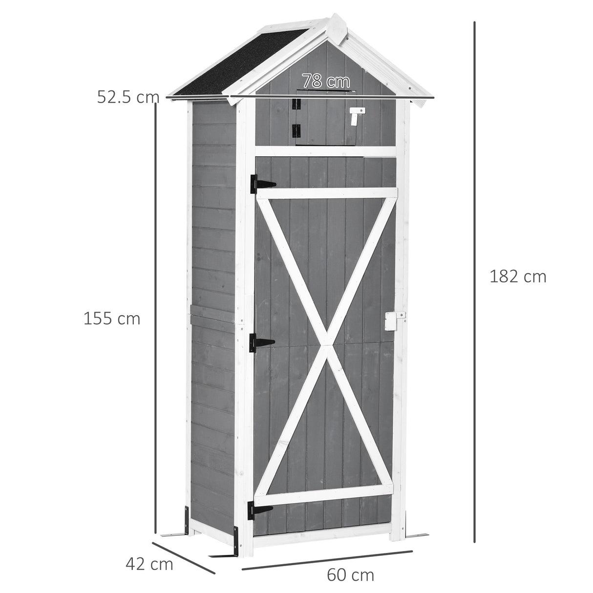 easycomfort casetta da giardino porta attrezzi in abete con ripiano rimovibile e tavolo da lavoro 78x52.5x182 cm grigia