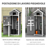 easycomfort casetta da giardino porta attrezzi in abete con ripiano rimovibile e tavolo da lavoro 78x52.5x182 cm grigia