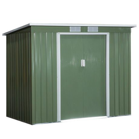 easycomfort casetta da giardino in acciaio con doppia porta scorrevole e prese d aria 213x130x173 cm verde