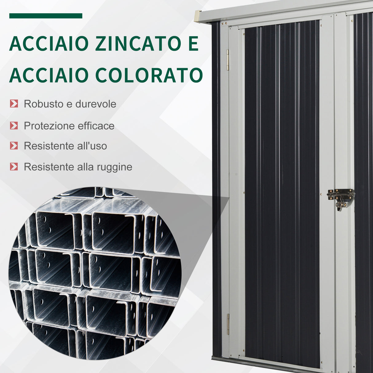 easycomfort casetta da giardino in lamiera di acciaio con doppia porta 147x86x134cm nero e bianco
