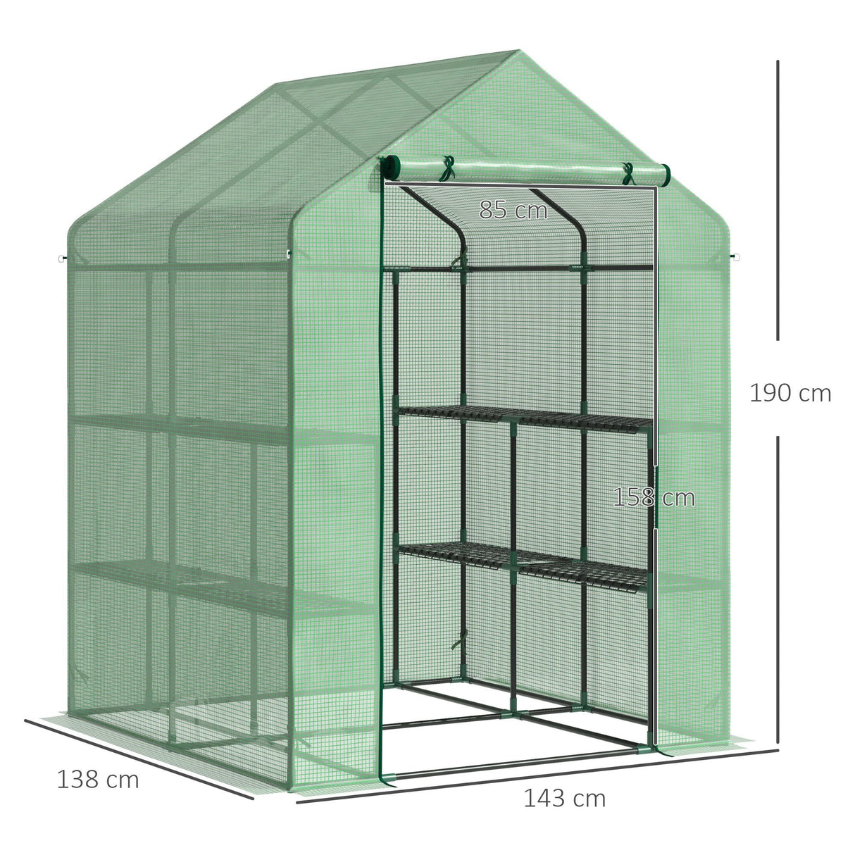 easycomfort serra da giardino con scaffali copertura in pe e porta avvolgibile 143x138x190 cm verde