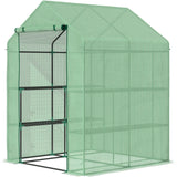 easycomfort serra da giardino con scaffali copertura in pe e porta avvolgibile 143x138x190 cm verde