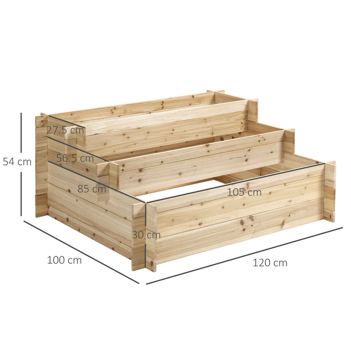 easycomfort fioriera in legno di abete a 3 livelli cassetta per orto rialzato da esterno 120x100x54cm