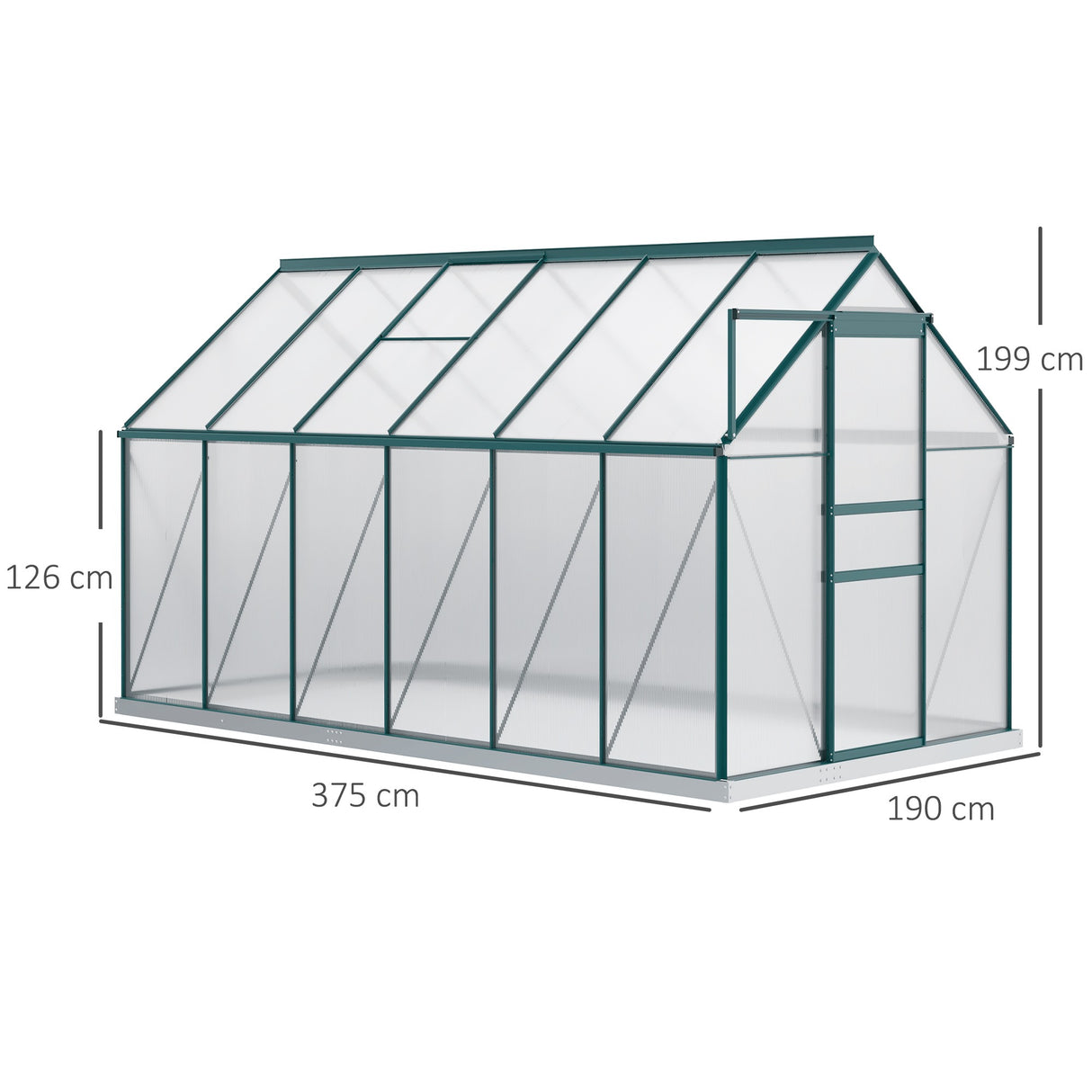 easycomfort serra da giardino in policarbonato 190x375x199cm con finestra apribile e porta scorrevole struttura in alluminio verde