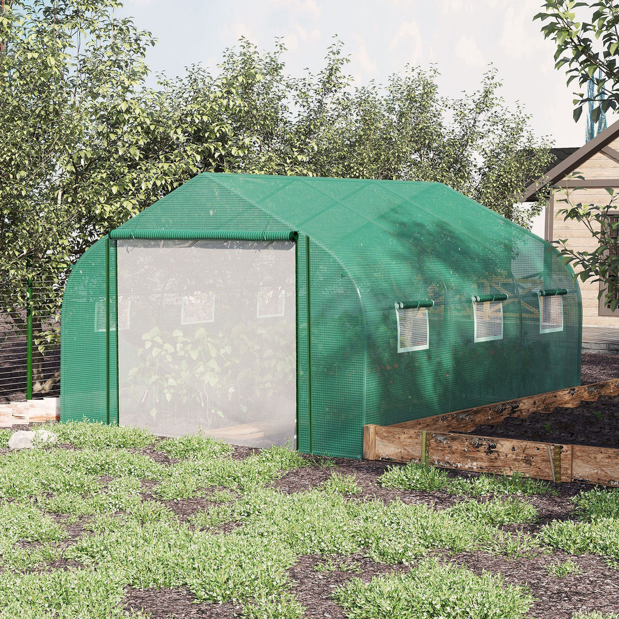 easycomfort easycomfort serra a tunnel con copertura pe e struttura in acciaio porta avvolgibile e 6 finestre 3 5x3x2m verde