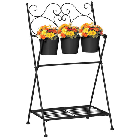 easycomfort portapiante in metallo pieghevole con 3 vasi e ripiano inferiore per casa e giardino 47x37x78.5cm nero