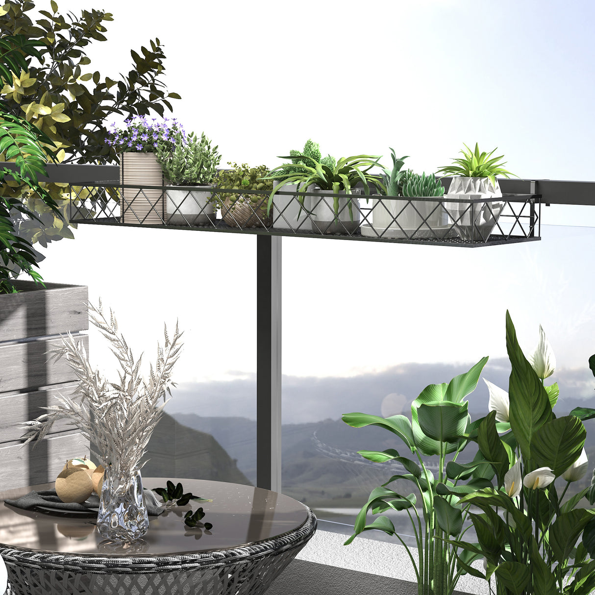 easycomfort fioriera da esterno portavasi con ganci per ringhiera balcone in metallo 100x31x12cm nero