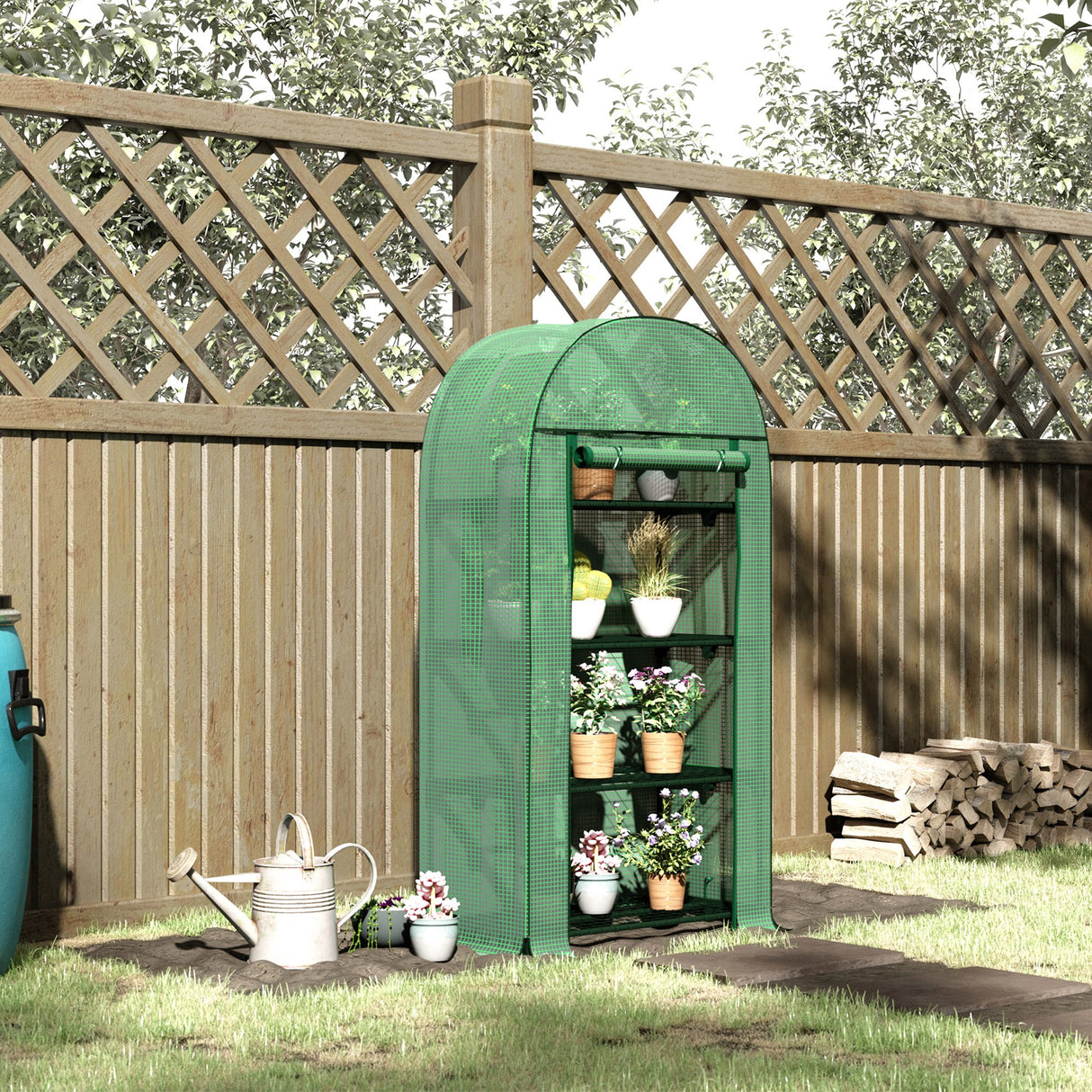 easycomfort serra da giardino con ripiani in metallo copertura in pe e porta avvolgibile 80x49x160cm verde