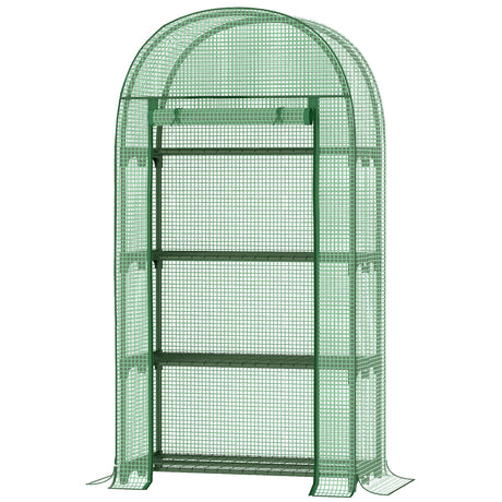 easycomfort serra da giardino con ripiani in metallo copertura in pe e porta avvolgibile 80x49x160cm verde