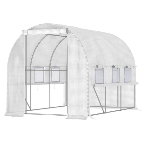 easycomfort serra per orto 3x2x2m in acciaio e copertura pe porte con zip e finestre a rete bianca