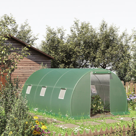 easycomfort serra a tunnel da esterno con copertura in pe porta con cerniera e 6 finestre verde