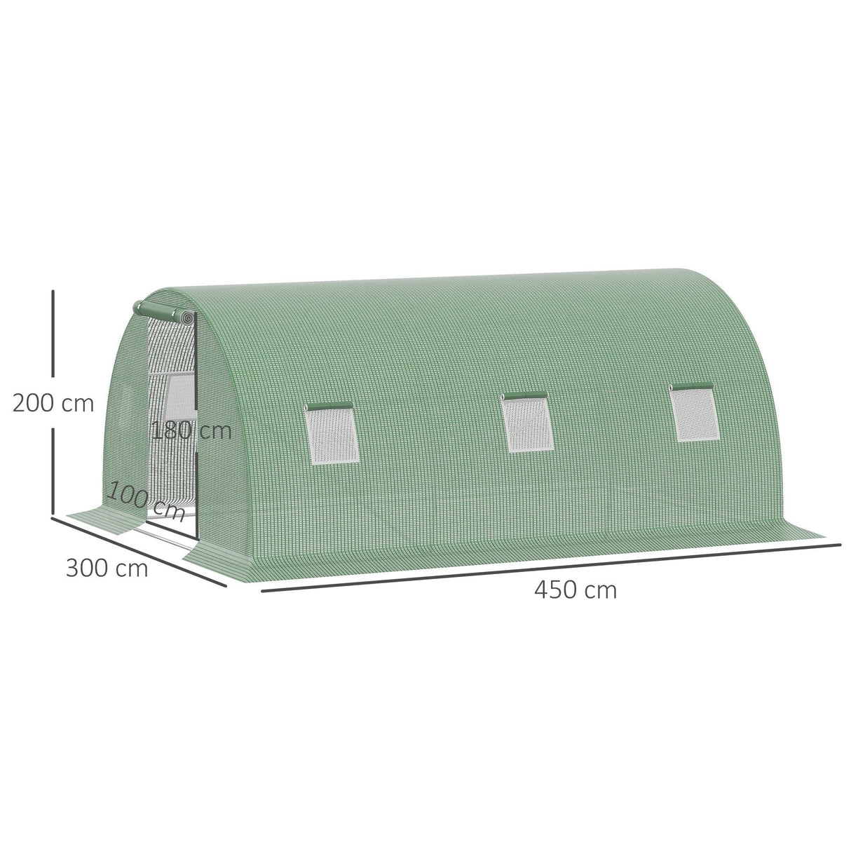 easycomfort serra a tunnel da esterno con copertura in pe porta con cerniera e 6 finestre verde