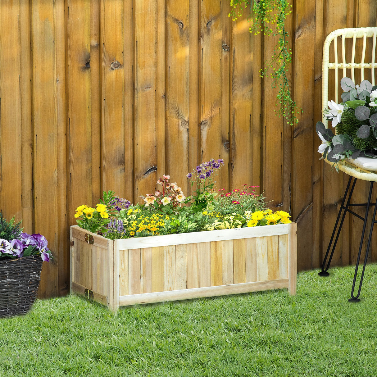 easycomfort fioriera in legno pieghevole da esterno con base drenante 70x30x25cm 33172