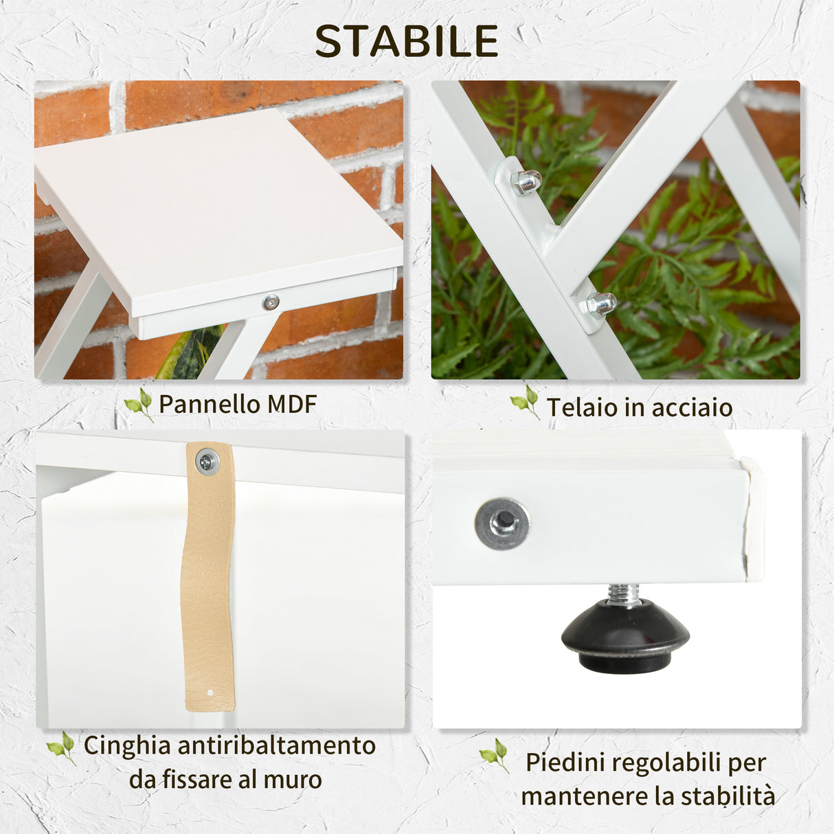 easycomfort scaletta portavasi a 4 livelli per interni ed esterni in mdf e acciaio 50.5x24x81 cm bianco