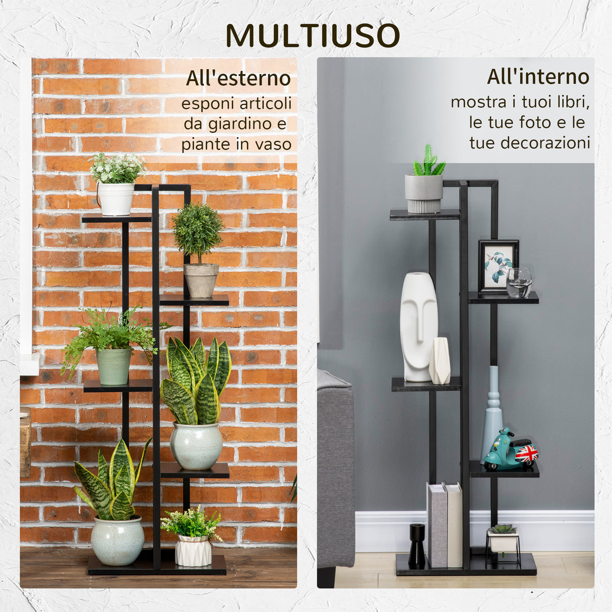 easycomfort scaletta portavasi a 5 livelli per interni ed esterni in mdf e acciaio 40x22x113 cm nero