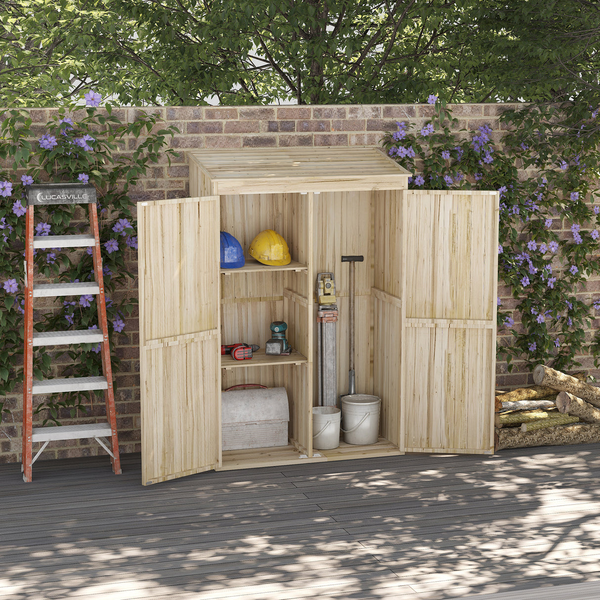 easycomfort casetta da giardino in legno di abete con 2 porte e ripiani 120x57x183cm naturale