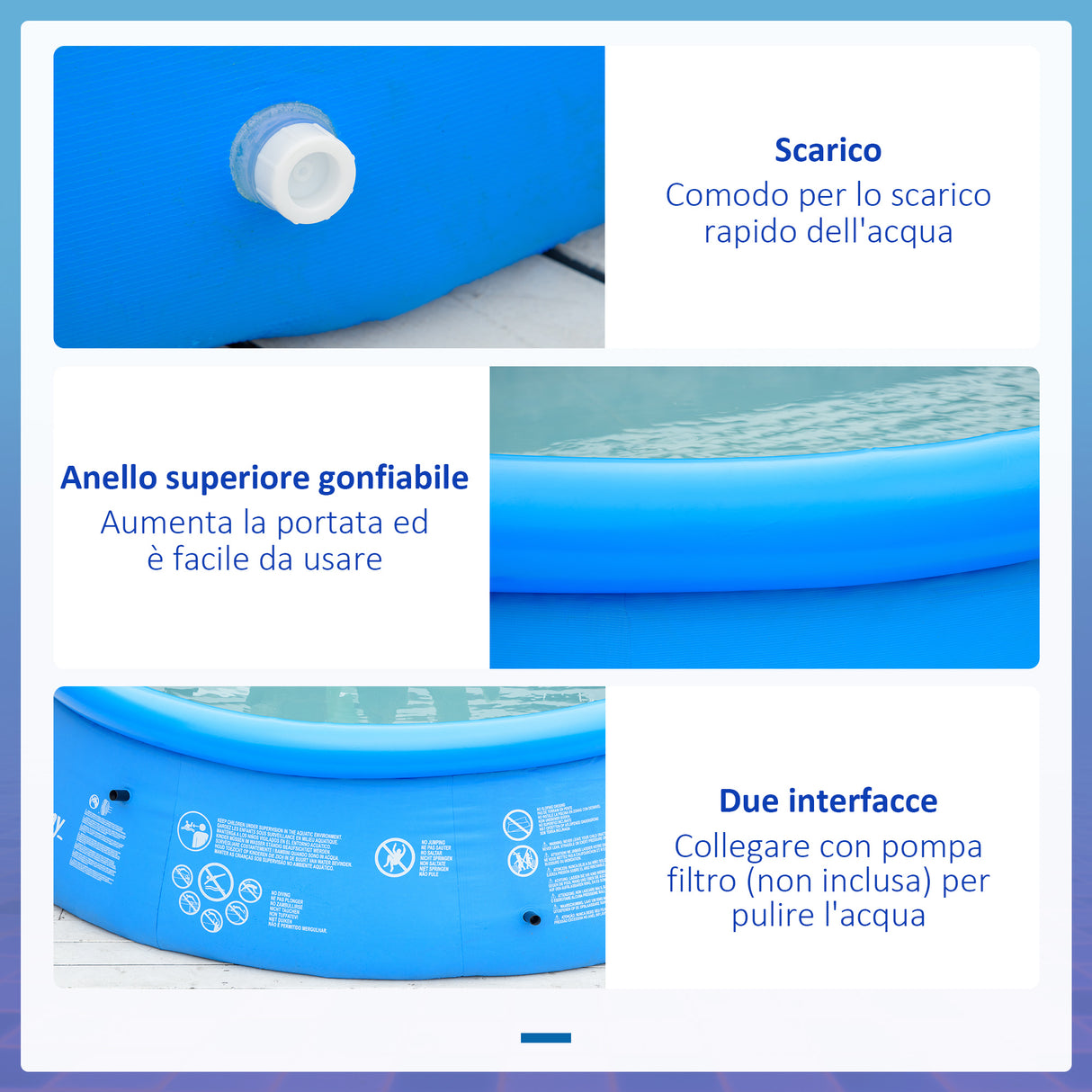 easycomfort piscina gonfiabile da giardino per 3 4 persone in pvc a 3 strati con valvola di scarico e pompa manuale inclusa 274x76cm blu