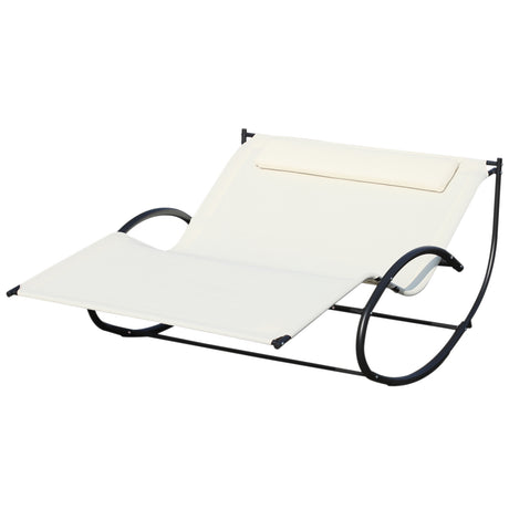 easycomfort lettino prendisole 2 posti sdraio da giardino a dondolo in metallo e textilene bianco crema