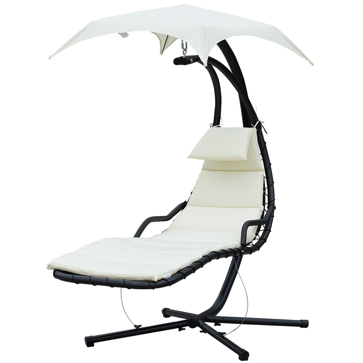 easycomfort easycomfort sdraio da giardino a dondolo relax chaise longue di lusso con tettuccio crema