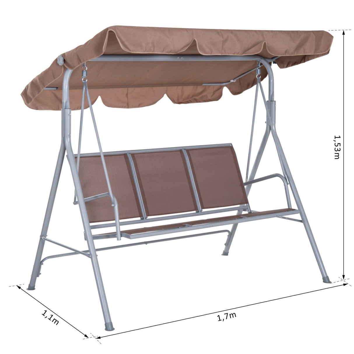 easycomfort easycomfort dondolo da giardino a 3 posti struttura in metallo marrone 170 x 112 x 153 cm