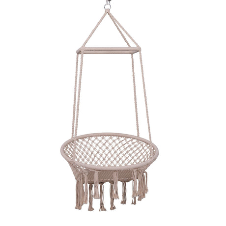 easycomfort easycomfort amaca sedia sospesa ad altalena in legno e corda di cotone beige 80 x 140 cm