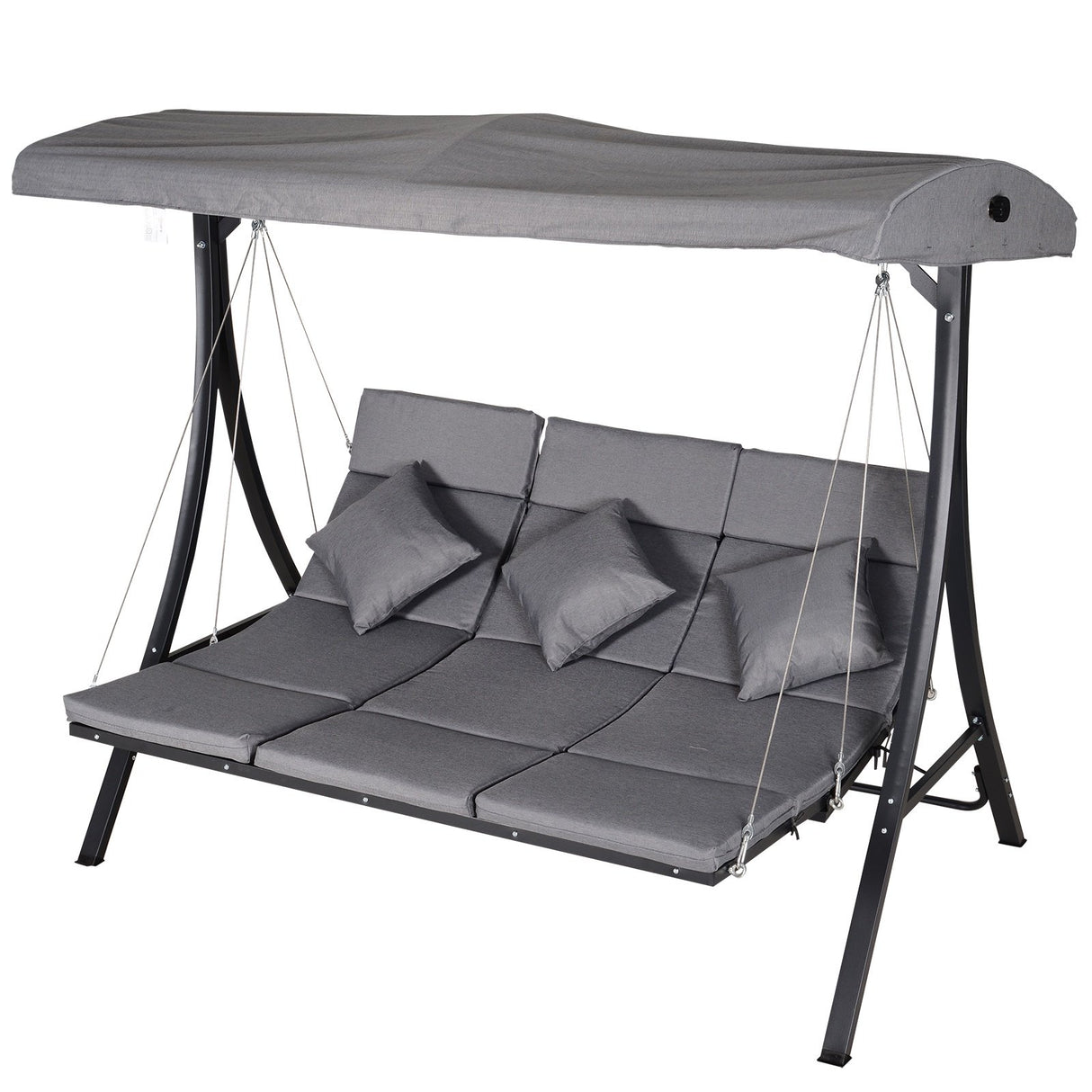 easycomfort easycomfort dondolo reclinabile 3 posti in tessuto con cuscini e tetto regolabile grigio 200 x 115 x 168 cm
