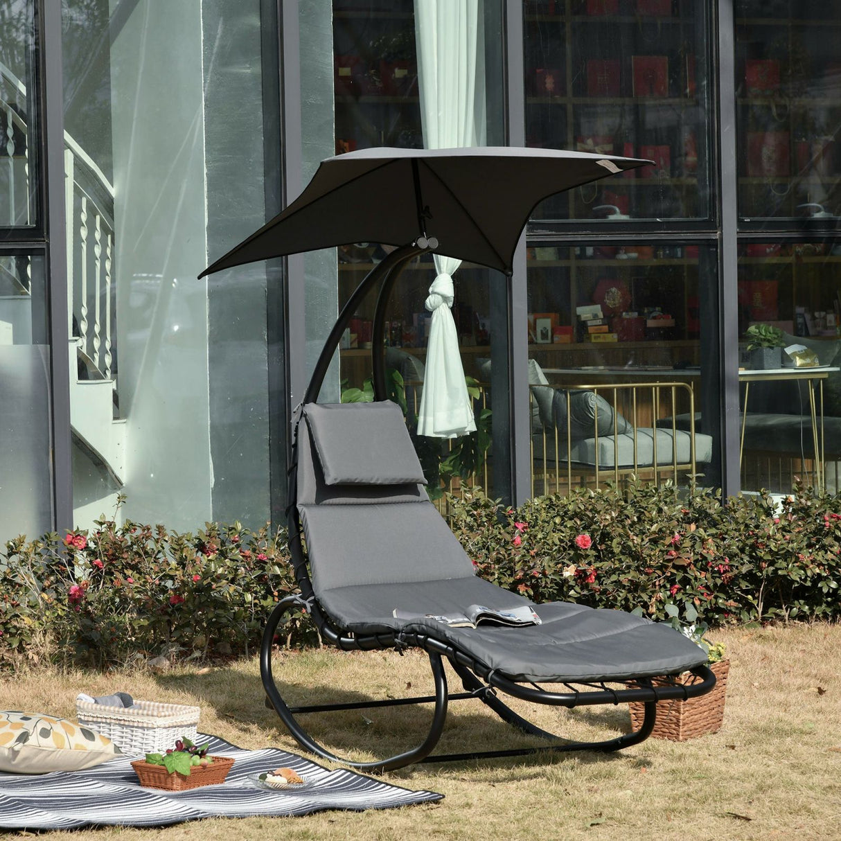 easycomfort easycomfort lettino a dondolo da giardino sdraio prendisole per esterno grigia