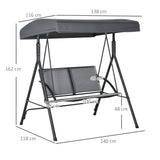 easycomfort dondolo a 2 posti da giardino con tettuccio regolabile 140x118x162cm grigio