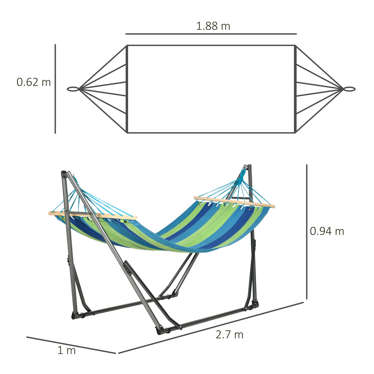 easycomfort easycomfort supporto con amaca autoportante pieghevole in cotone e acciaio 270x100x94cm