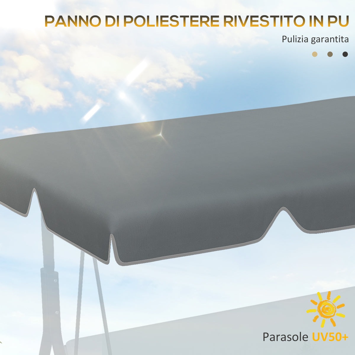 easycomfort tettuccio di ricambio per dondolo in poliestere con protezione uv50+ 192x144cm grigio scuro