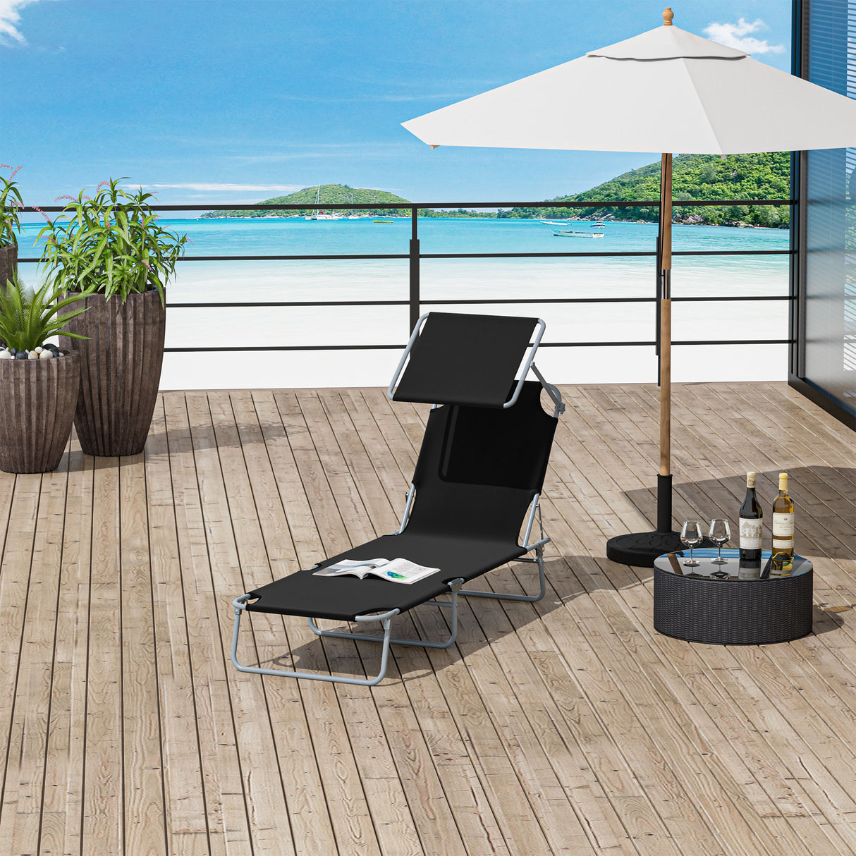 easycomfort easycomfort sdraio prendisole con tettuccio pieghvole schienale reclinabile nero