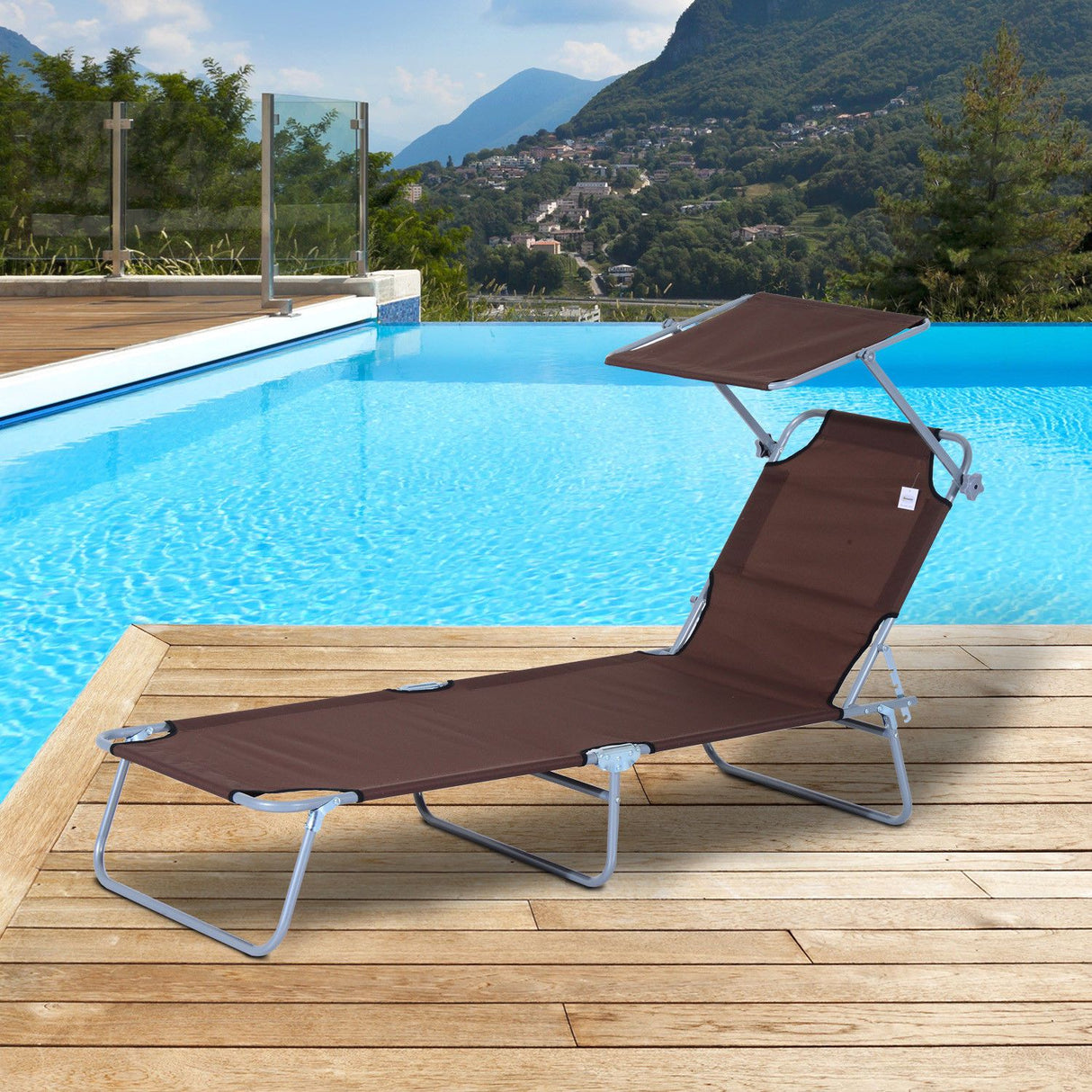 easycomfort easycomfort sdraio pieghevole reclinabile con tettuccio parasole in tessuto oxford marrone