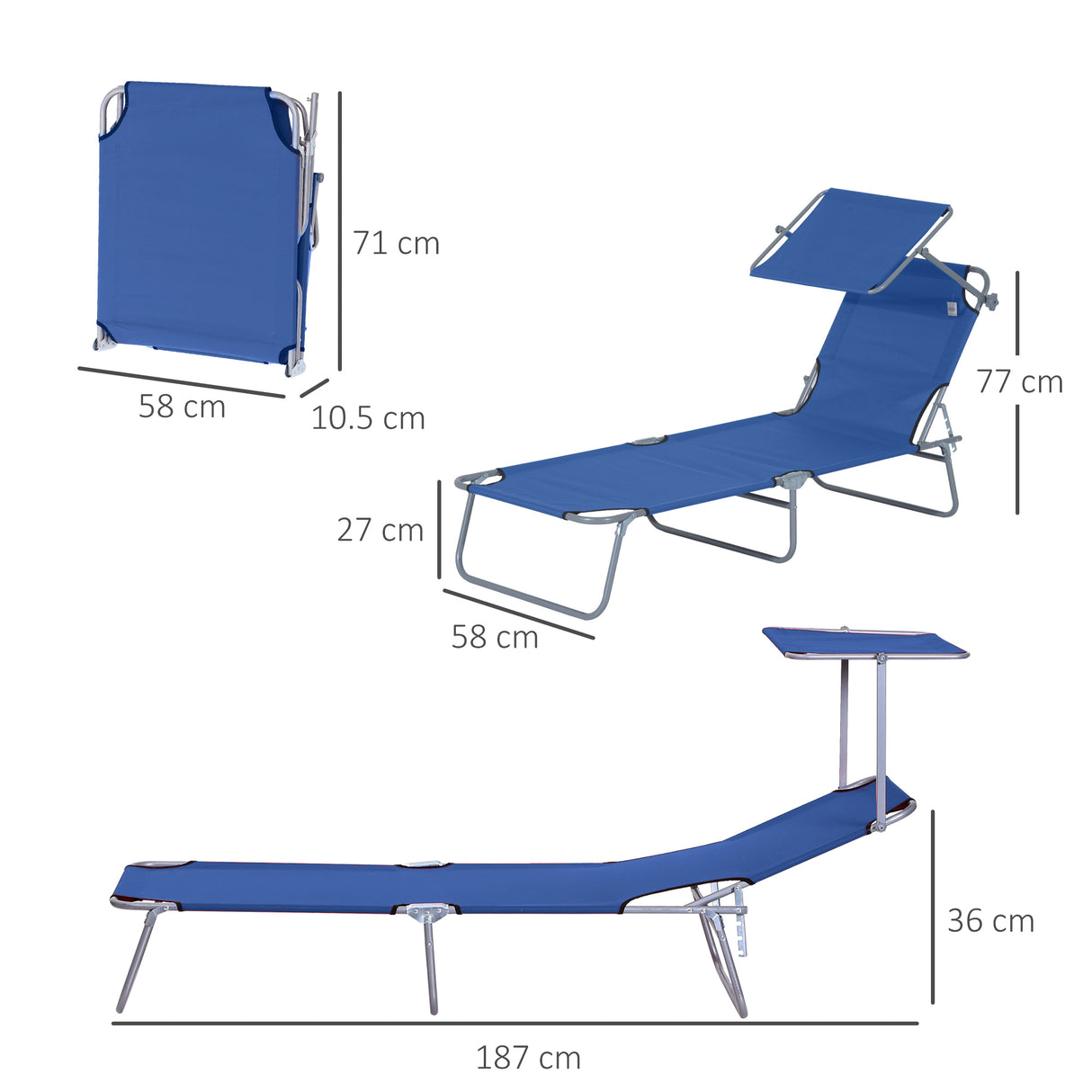 easycomfort easycomfort lettino prendisole da giardino sdraio pieghevole con tettuccio blu