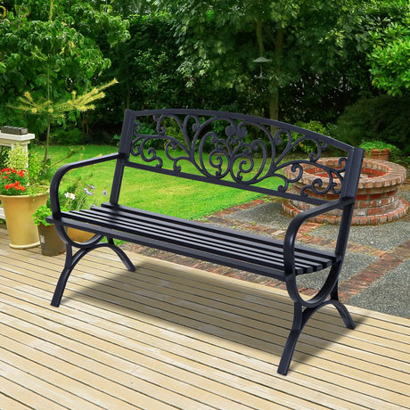 easycomfort easycomfort panchina da esterno in ghisa lavorata nero 127x60x85cm