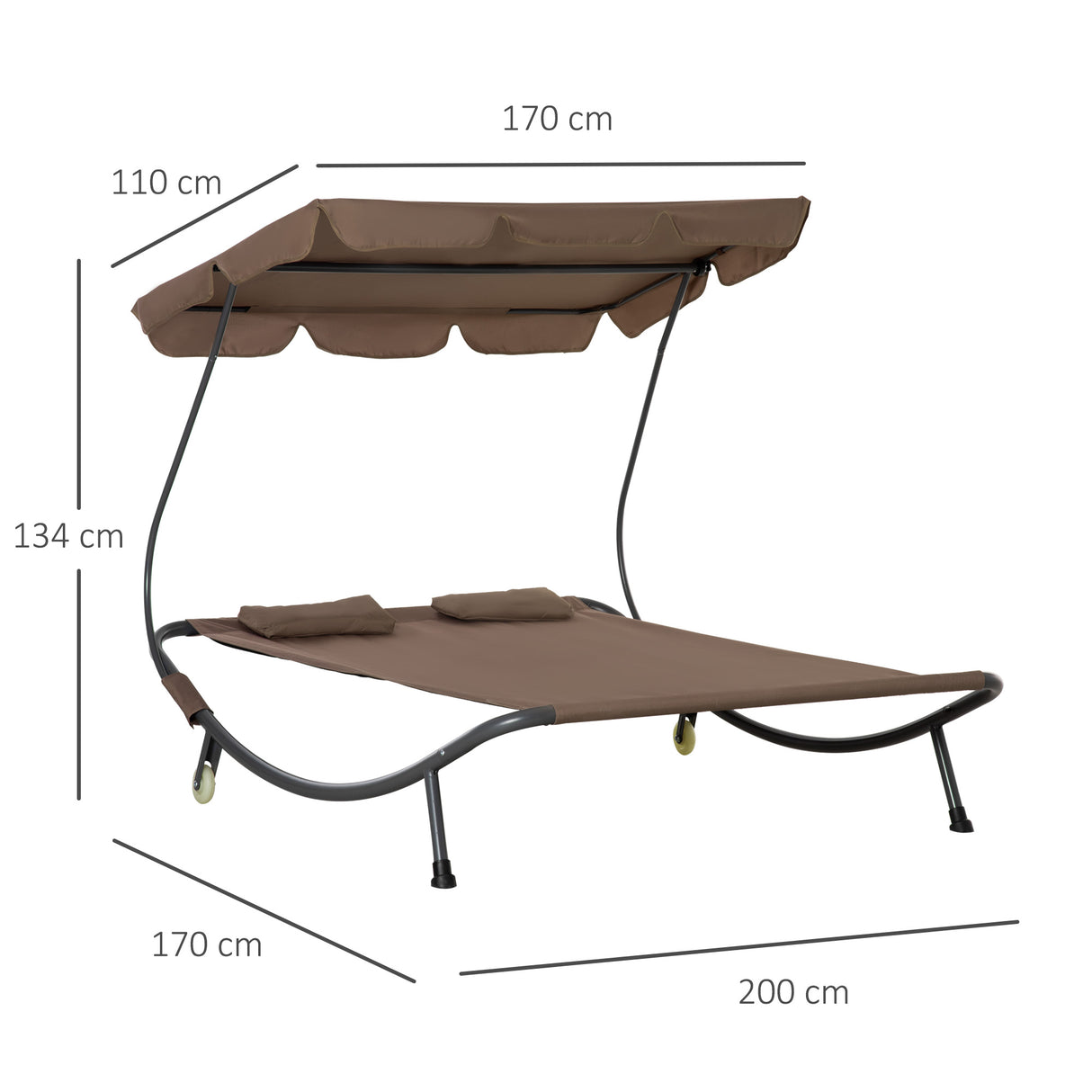easycomfort easycomfort lettino matrimoniale 2 posti parasole regolabile da esterno e giardino 200x175 x134cm marrone
