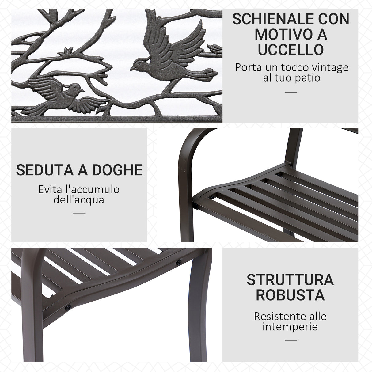 easycomfort easycomfort panchina da esterno in ghisa con schienale con decorazioni 127x60cm marrone