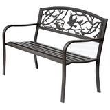 easycomfort easycomfort panchina da esterno in ghisa con schienale con decorazioni 127x60cm marrone