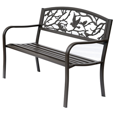easycomfort easycomfort panchina da esterno in ghisa con schienale con decorazioni 127x60cm marrone