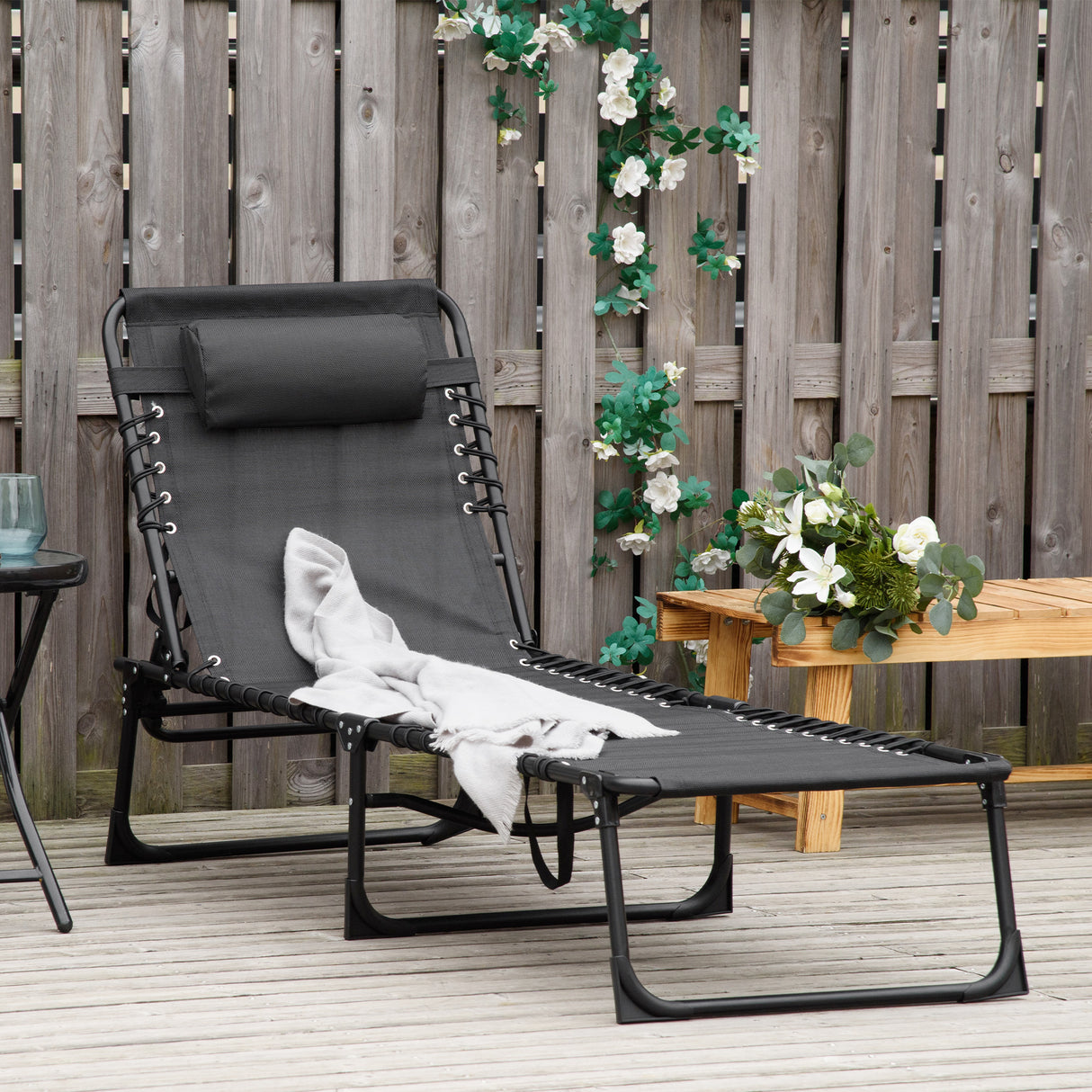 easycomfort easycomfort lettino prendisole in acciaio e tessuto traspirante con schienale reclinabile 197x58x26 cm nero