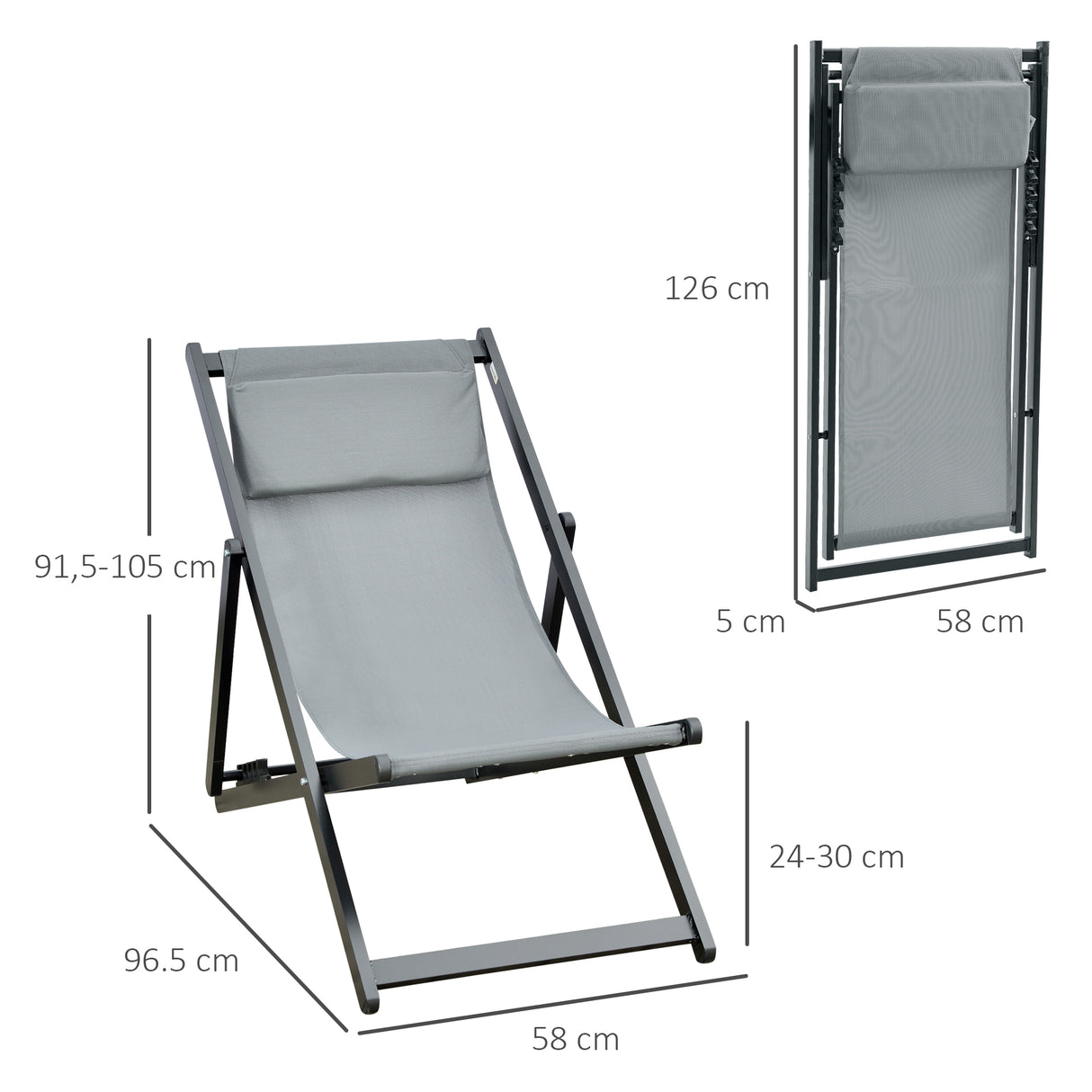 easycomfort easycomfort set 2 sedie poltrona sdraio da esterni pieghevoli e reclinabili in alluminio grigio 96 5 x 58 x 91 5cm