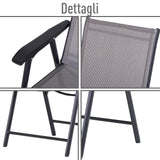 easycomfort easycomfort set di 4 sedie pieghevoli da esterni in acciaio e textilene grigio e nero
